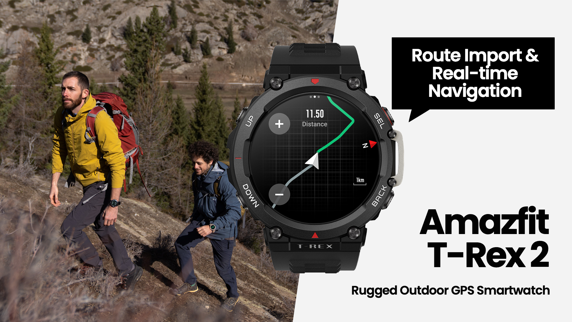 Amazfit T-Rex 2 Smart Watch for Men, Dual-Band & 6 Satellite Positioning,  24-Day Battery Life, Ultra-Low Temperature Operation, Rugged Outdoor GPS  Military Smartwatch, Real-time Navigation-Black 
