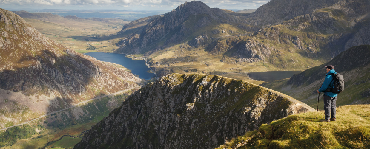 Admiring the superlative view from Foel Goch, one of the best quiet hikes in Snowdonia