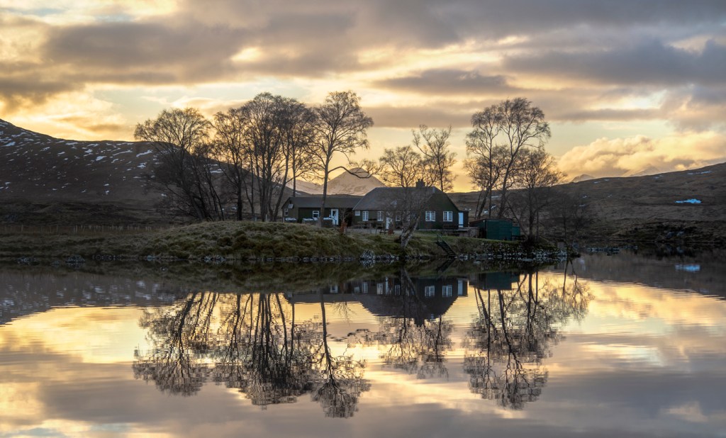 Loch Ossian at last light. Credit: Ailidh Beaton, Ridgeline Prints