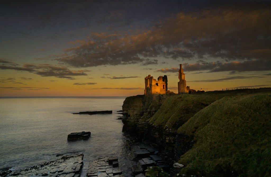 sunset at Castle Sinclair Girnigoe , caithness