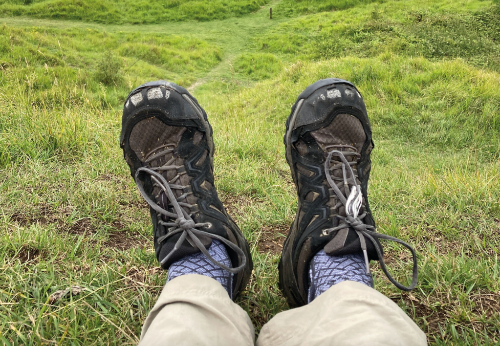 sustainable adventure - Well-worn walking shoes. Credit: Alex Roddie