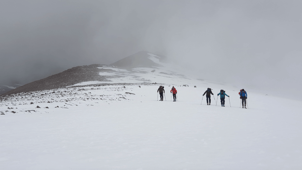 Backcountry skiing 13 Skinning into the misty mysterious mountains Fiacaill a Choire Chais, Cairngorms photo by Emma Holgate