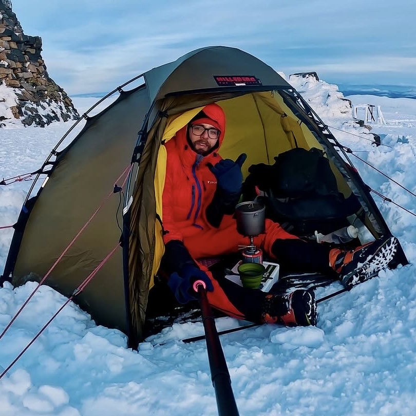 tgo reader awards 2025 - Liam at home in Hilleberg. Credit: @GoodBlokeOutdoors